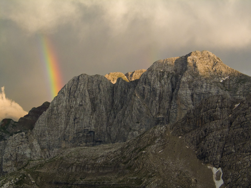 Cloud, Double Rainbow And Doss Di Dalun At Sunset